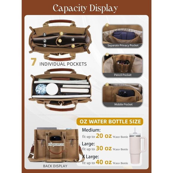 Fashionable Canvas Tote with Secure Zipper Perfect Tote for Teachers and Student - Picture 6 of 8